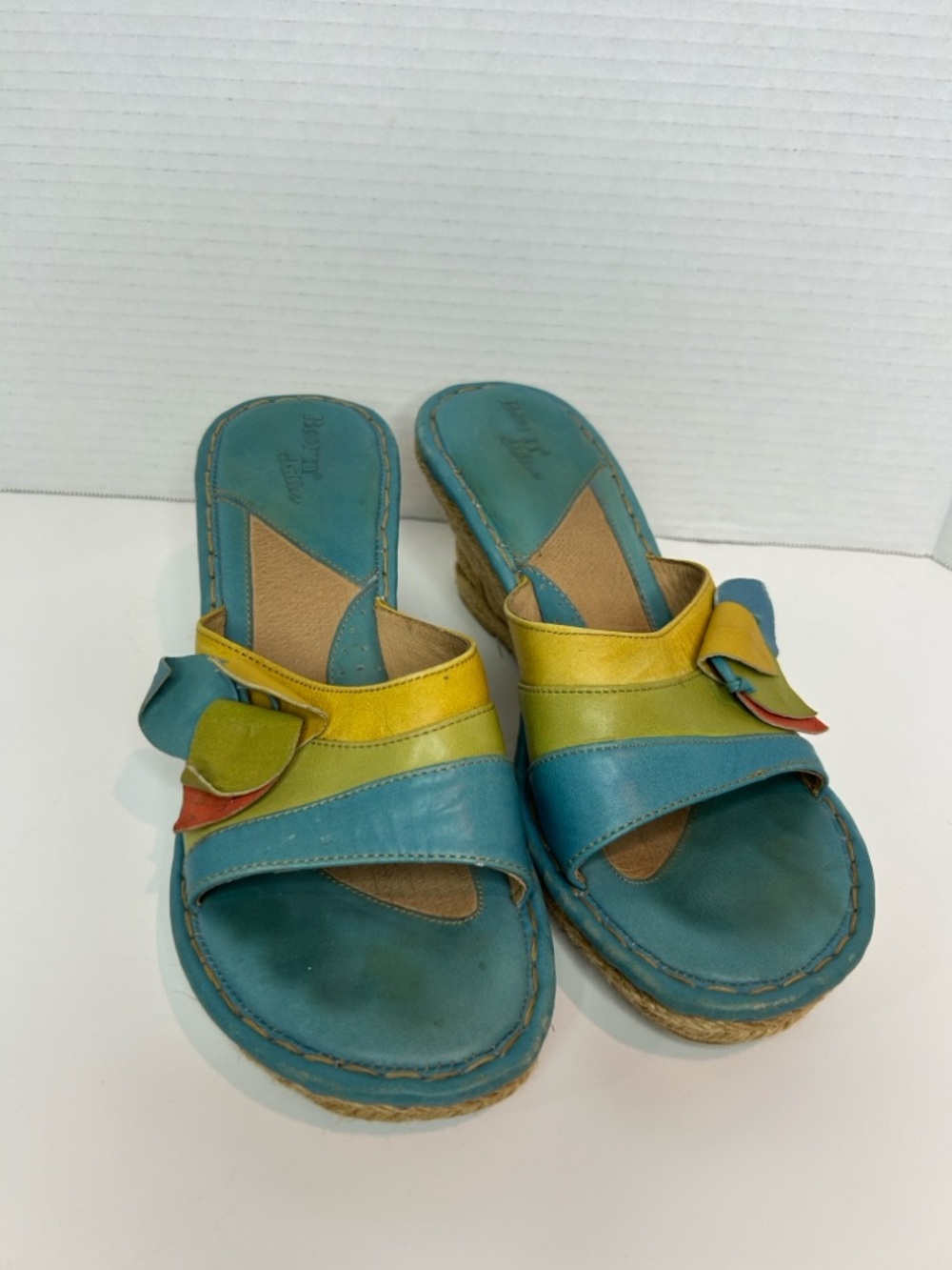 Børn Leather Espadrille Wedge Slide Sandals EU 42 US 11 11.5 Colorblock